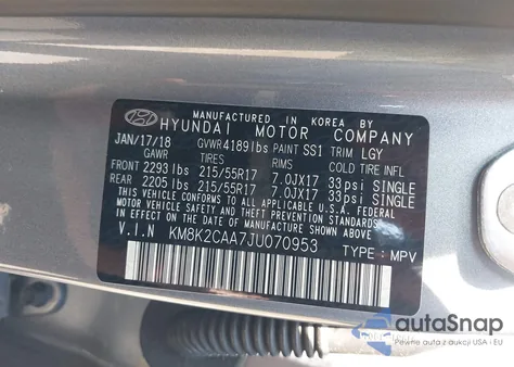 2018 Hyundai Kona Sel из США, поврежденный, VIN KM8K2CAA7JU070953